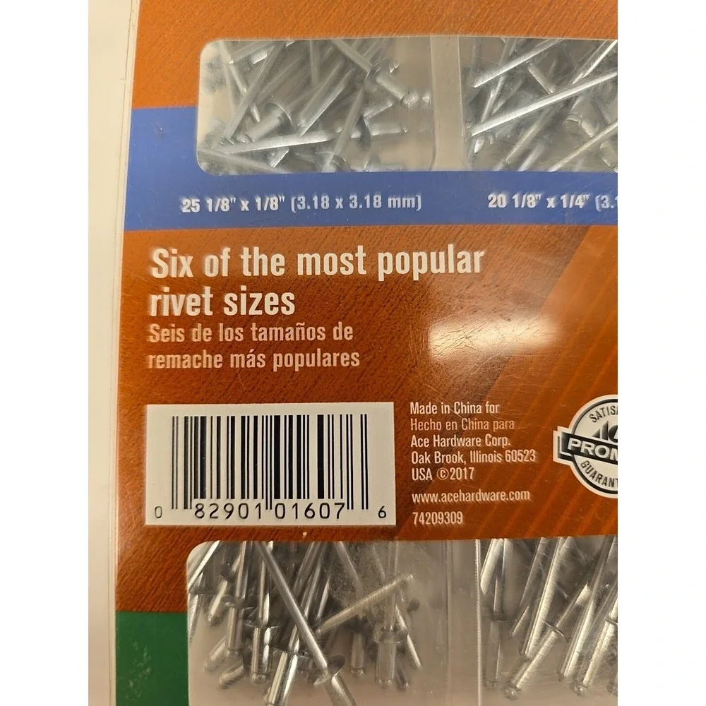 Ace 2014322, 1/8 in. Dia.‎ x 1/8 in. Aluminum, Steel Assorted Rivets 120 pk. FS